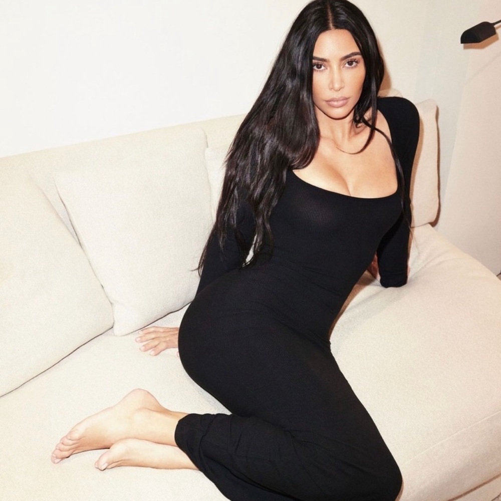 Skims black long sleeved maxi dress
